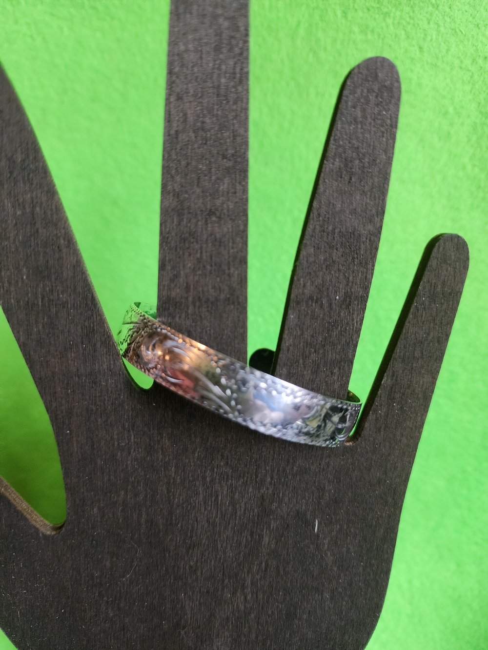 Vintage Sterling Silver Floral Engraved Cuff Bracelet